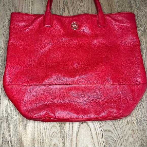 Tory Burch Michelle Tote Large Cherry Red Shoulder Bag Purse - Picture 3 of 15